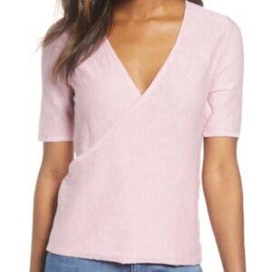 Caslon Faux Wrap Surplice Sweater Top in Pink